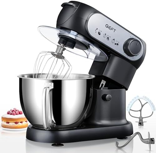 Black six quart electric stand mixer