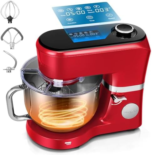 Red 6-quart stand mixer with dough proofing