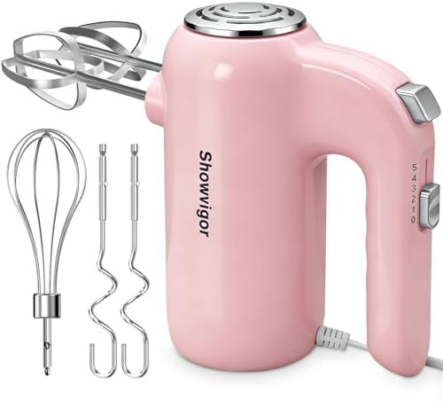Five speed hand mixer with six attachments