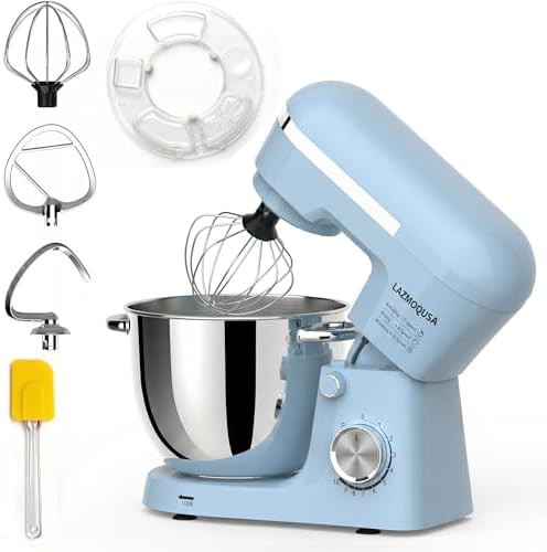 Blue tilt head mixer with 6.5 quart bowl